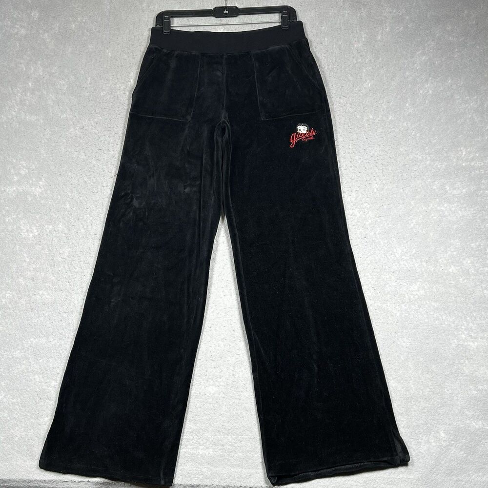 Betty Boop Velour Sweatpants Women’s Medium Black Low Rise Lounge Track Pants